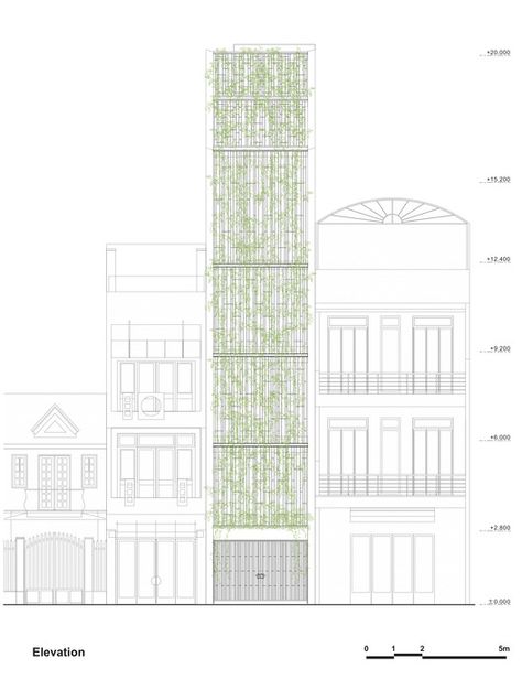 Gallery of Breathing House / VTN Architects - 17 Vtn Architects, Elevation Drawing, Green Facade, Architecture Elevation, Water House, Boundary Walls, Architecture Collage, Green Architecture, Natural Ventilation