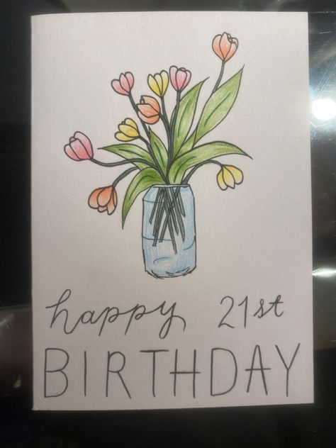 Tulip Birthday, Homemade Cards Ideas, Artistic Sketches, 83rd Birthday, Colour Pencil Drawing, Diy Birthday Cards, Happy Birthday Cards Diy, Line And Wash, Disney Drawings Sketches