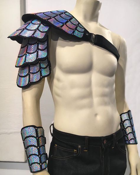 Holographic | Armor | Pauldron | Braces | Poseidon | Mermaid | Rave Outfit | EDC Outfit | Burning Man | Festival Wear | Made to Order | Armor Pauldron, Mermaid Rave Outfit, Merman Costume, Outfit Edc, Mermaid Cosplay, Rave Outfits Edc, Edc Outfits, Look Festival, Music Festival Fashion