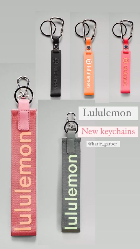 College Keychain Ideas, Cute Wallet Keychain Ideas, Lululemon Never Lost Keychain Aesthetic, Lululemon Keychain Wallet, Lululemon Lanyard, Lululemon Keychain Aesthetic, Lulu Lemon Keychain, Wallet Keychain Ideas, Preppy Keychains