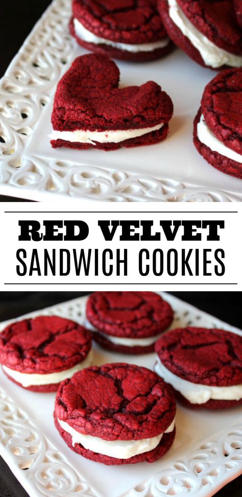 Red Velvet Sandwich Cookies with Cream Cheese Filling from Jamie Cooks It Up! Cookies With Cream Cheese Filling, Cookies Filling, Red Velvet Sandwich Cookies, Cookies With Cream Cheese, Ideas Cupcakes, Cream Cheese Cookies, Filling Food, Baking Sweets, Cream Cheese Filling