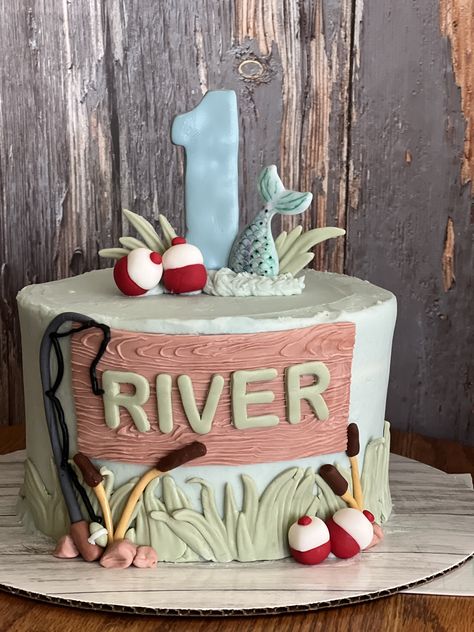 Ofishally One Pictures, Ice Fishing Birthday Cake, Oh'fish'ally One Birthday Cake, Fish First Birthday Cake, O Fish Ally One Birthday Cupcakes, Bass Pro Shop Birthday Party, Fishing Party Cake, Fishing First Birthday Cake, Reeling In The Big One Birthday Cake