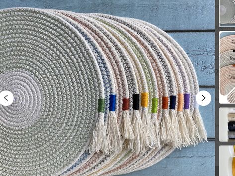 Clothesline Rope Crafts, Rope Placemats Diy, Cotton Rope Crafts, Rope Bowls Diy How To Make, Rope Bowls Ideas, Rope Trivets, Rope Diy Projects, Rope Placemats, Clothesline Bowls