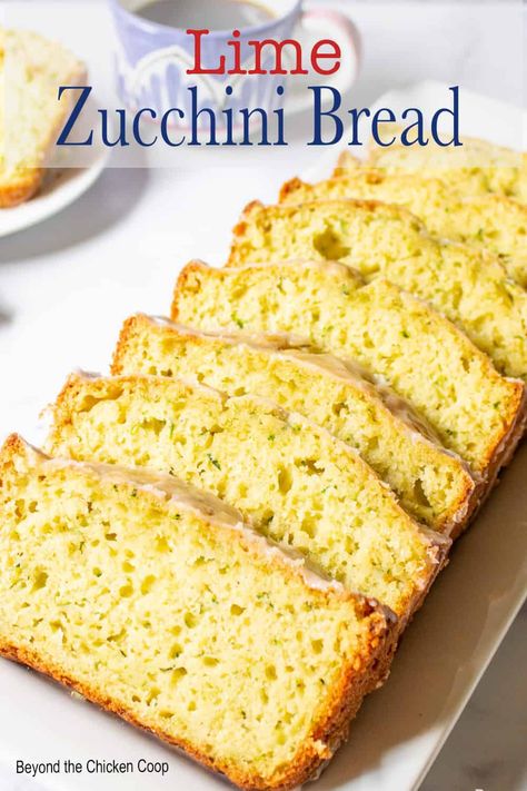 A delicious moist loaf of zucchini bread with a lime glaze. This lime zucchini bread has lime juice and zest in the bread and is topped with a sweet lime glaze. Zucchini Lime Bread, Zucchini Sweets, Lime Zucchini Bread, Lime Bread, Zucchini Dishes, Lime Glaze, Easy Zucchini Bread, Zucchini Bread Healthy, Recipes Zucchini