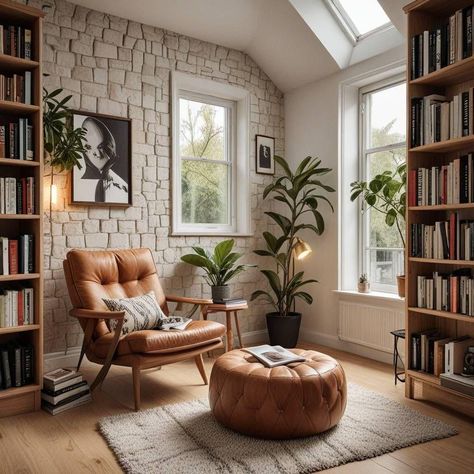 Midcentury Reading Nook, Chill Corner In Living Room, Mid Century Reading Nook, Cozy Home Library, Plush Armchair, Reading Nook Ideas, Losing Yourself, Side Return, Productive Work