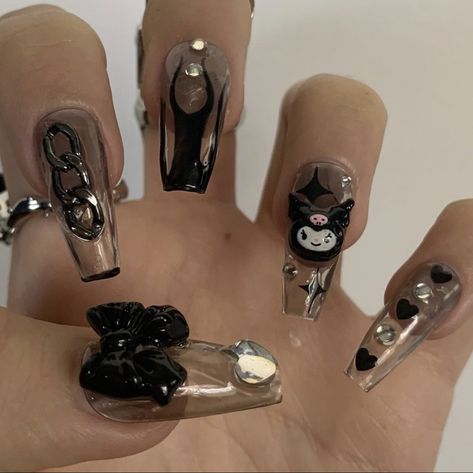 Nails Subtle, Ongles Goth, Kuromi Nails, Feminine Accessories, Nails Grunge, Maroon Nails, Asian Nails, Subtle Nails, Goth Nails