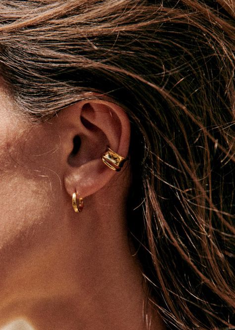 Billie Earrings - Gold - Brass - Sézane Ear Piercings Placement Chart, Ear Cuff Piercing, Ear Piercings Chart, Cool Ear Piercings, Gold Ear Cuff, Ear Candy, Classy Jewelry, Ear Cuffs, Jewelry Inspo