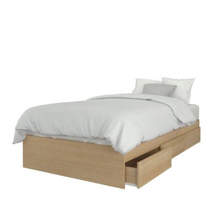 Nexera Alegria Twin Size 3 Drawer Storage Bed, Natural Maple - Walmart.com - Walmart.com Headboard Nightstand, Wood Storage Bed, Crisp Aesthetic, Nightstand Chest, Platform Bed Twin, Wide Headboard, Full Bed With Storage, Queen Sized Bedroom Sets, Bed Drawers