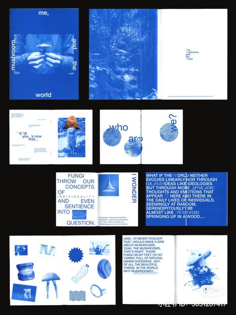 Process Book Graphic Design, Zine Editorial Design, Travel Publication Design, Geometric Magazine Layout, Cool Book Layout, Square Booklet Layout, Work Book Ideas, Graphic Design Table Of Contents, Blue Brochure Design