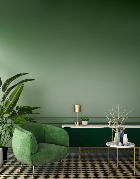 Sea Green Room, Green Living Room, Green Color Combinations, Rustic Wooden Shelves, Green Interior Design, White Wall Tiles, Sea Green Color, Colour Combos, Green Sofa