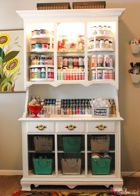 Craft Storage Center from an Old Hutch! Diy Furniture Makeover Ideas, Storage Center, Dream Craft Room, Craft Room Design, Organization Furniture, Scrapbook Room, Craft Room Storage, Craft Room Office, Sewing Rooms