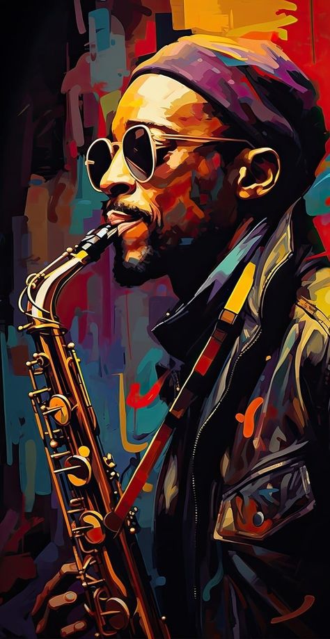 Jazz Artwork, Country Music Art, African Portraits Art, Saxophone Art, Jazz Painting, Africa Art Design, Pop Art Images, Musician Art, Art Of Music