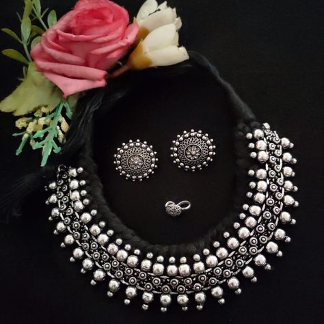 *Beautiful Navratri Special Oxidised Thread Choker set with Pretty Earrings and Nosepin 660 ₹ Free shipping*...⁰aj38 Thread Choker, Navratri Special, Choker Necklace Set, Choker Set, Fancy Jewelry, Pretty Earrings, Oxidized Silver, Necklace Set, Choker