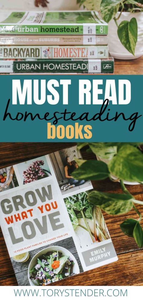 BEGINNER HOMESTEADING BOOKS YOU NEED TO READ - Tory Stender  How to start a homestead / Backyard homesteading tips / Homesteading for beginners / Homestead books / Gardening books / Backyard gardening books / Gardening for beginners / Grow your own food / Raising backyard chickens Herbalism Books, Homestead Books, Canning Books, Homestead Mom, Homesteading Books, Start A Homestead, Homesteading For Beginners, Small Homestead, Beginners Gardening