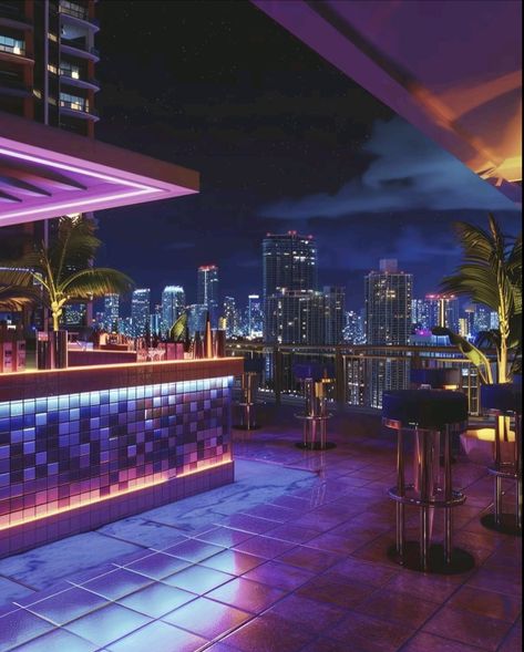 Terrace Party Decoration Rooftops, Rooftop Bar Aesthetic, Rooftop Nightclub, Synthwave Fashion, 80's Sunglasses, Hyatt Centric, Margarita Bar, City View Night, Rooftop Party