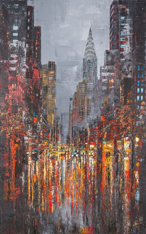 manhattan-nocturne_PK-MN24-original-art-painting-paul-kenton-product Abstract Charcoal Art, Paul Kenton, Manhattan Photography, New York Painting, New York Cityscape, Urban Painting, Art Alevel, Gcse Art Sketchbook, Street Painting