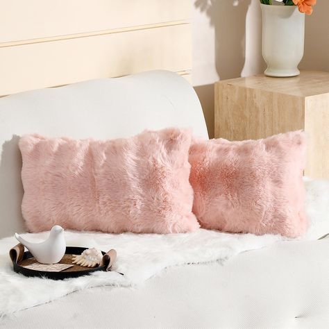 PRICES MAY VARY. 100% Polyester 【Soft and fluffy】 Faux rabbit fur pillow case: the material is high density and super soft faux fur, and the back is crystal super soft fabric. Double side premium 3D Dense Faux Rabbit Fur,The pillow covers make highlight and cozy in your room. 【Hidden zipper】 Invisible zipper is easy to remove and wash,beautiful and durable. 【Multi-Application】 It Can Be Used for Decorative Pillows of Bed Head, Sofa, Chair, Balcony and Car in Bedroom. Make Your Space More Beautif Pink Throw Pillows Bedroom, Chair Balcony, Couch Bedroom, Throw Pillows Bedroom, Bubble Pack, Pink Throw Pillows, Fur Pillow, Decorative Cushion Covers, Bed Head