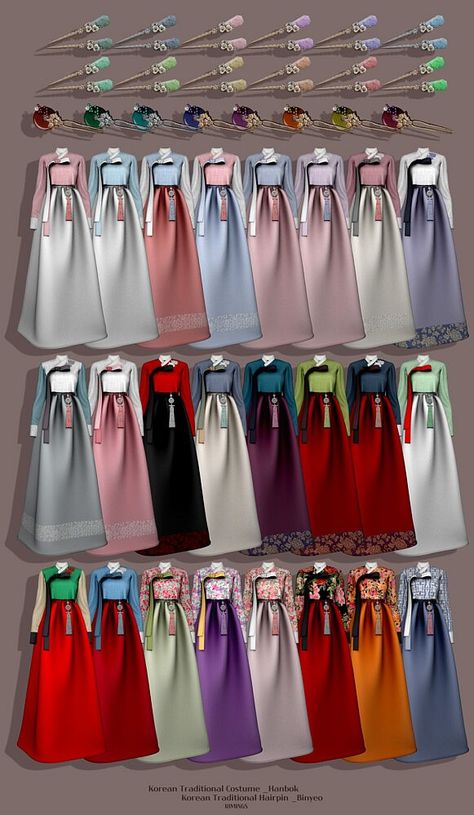 Korean Traditional Costume from Rimings Sims 4 Traditional Korean Cc, Sims 4 Hanbok, Traditional Korean Clothing, Korean Traditional Clothing, Korean Traditional Dress, Sims Packs, Queen Outfit, Korean Traditional, Sims 4 Dresses