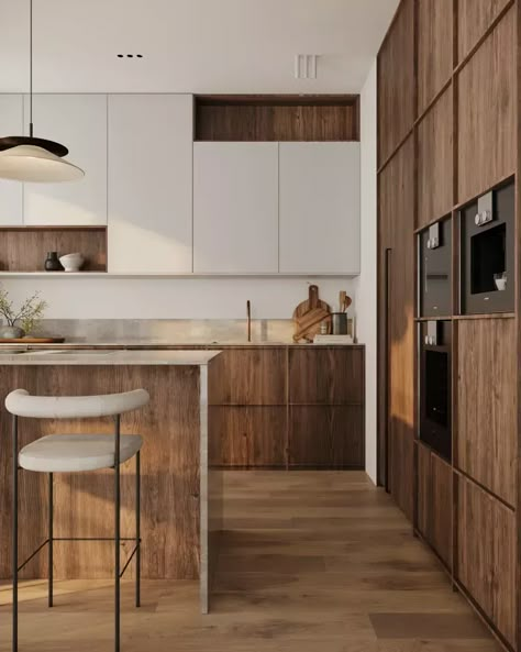 Nordic Kitchen Collection: Minimalist Design Meets Functionality Kitchen With Colored Cabinets, Light Walnut Kitchen Cabinets, Modern Zen Kitchen, Nordic Kitchen Inspirations, Nordic Modern Interior, Nordic Kitchen Design, Kitchen Corner Ideas, Kitchen Wood Design, Modern Oak Kitchen