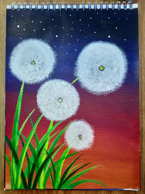 Dandelions Painting, Cycle Painting, Dandelion Painting, Dandelion Art, Rustic Ideas, Acrylic Painting Flowers, Paint Night, Canvas Painting Diy, Diy Canvas Art Painting