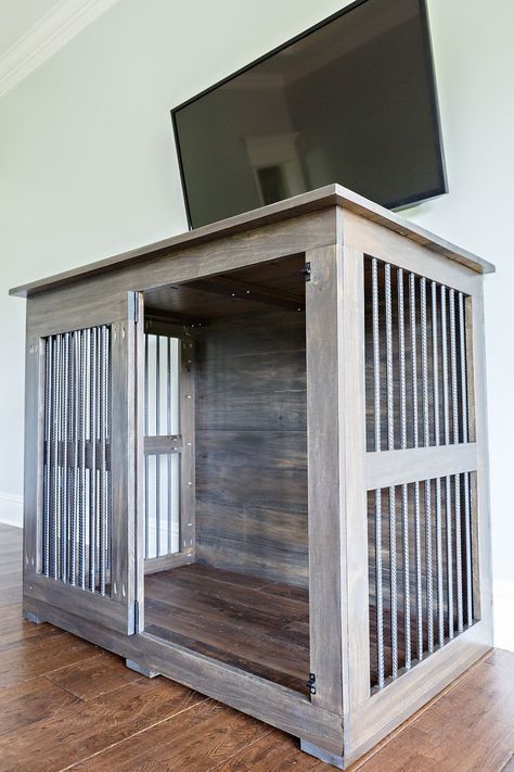 DIY Custom Dog Kennel Diy Great Dane Kennel, Custom Dog Kennel, Kennel Furniture, Small Dog House, Indoor Dog Kennel, Diy Dog Crate, Dog Kennel Cover, Rabbit House, Kennel Cover