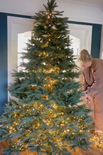 Christmas tree hack tiktok Icicle Lights On Christmas Tree, Cluster Christmas Lights, Xmas Tree Lights, Christmas Tree Fairy, Tall Christmas Trees, Fake Christmas Trees, Led Christmas Tree Lights, Tinsel Christmas Tree, The Family Handyman