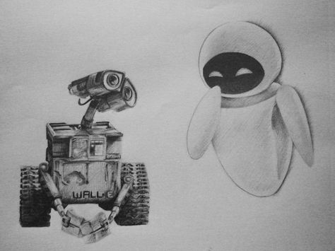 Wall-E Walle And Eve Tattoos, Wall E Drawing, Walle And Eve, Eve Tattoo, Walle And Eva, Eve Wall, Wall E And Eve, Wall E Eve, Disney Sleeve