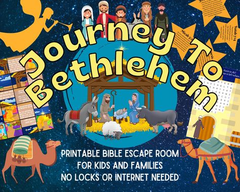 Christmas Bible Escape Room Game | Journey to Bethlehem for Kids and Families | Printable Party Adventure | DIY Fun Logic Puzzle Kit Mary And Joseph Travel To Bethlehem Game, Nativity Escape Room, Christmas Escape Room, Christmas Song Games, Christmas Carol Game, Room Escape Games, Journey To Bethlehem, Games Journey, Escape Room For Kids