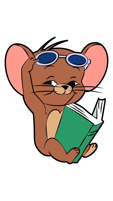 Little brown Jerry the mouse decided to sit in the sun and read an interesting book. He is happy and smiles because the cat Tom doesn't bother him. The cartoon sticker with Smiling Jerry and Book!. Jerry Mouse Aesthetic, Cartoon Book Drawing, Tom And Jerry Illustration, Cartoon Reading Book, Jerry Stickers, Happy Cute Cartoon, Cartoons Reading Books, Iconic Stickers, Reading Book Cartoon