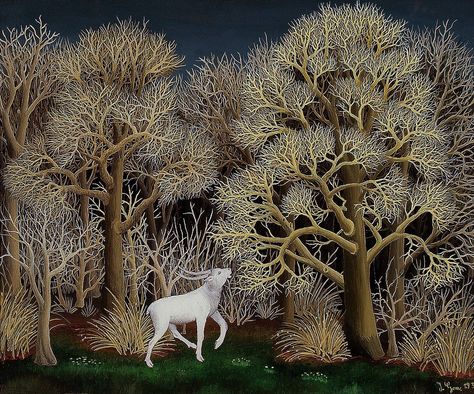 Ivan Generalić (Croatian, Naïve Art, 1914-1992): Deer in the Forest, 1956. Oil on glass. The Croatian Museum of Naïve Art, Zagreb, Croatia. Deer Poetry, Wang Wei, Naive Painting, Arte Folk, Henri Rousseau, Art Brut, Naive Art, Outsider Art, Zagreb