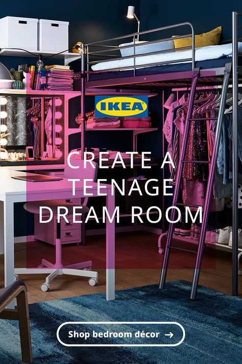 No matter their interest, mood or aesthetic, explore our tips for creating the perfect teenage girl bedroom. Ikea Teenage Room, Small Teenage Girl Bedroom, Ikea Teenage Girl Bedroom, Ikea Girls Bedroom, Teenage Girl Bedrooms Ideas, Decor Small Bedroom, Cool Teen Rooms, Stylish Bedroom Decor, Teenage Girl Room