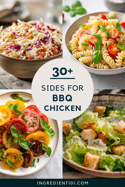 Elevate your next barbecue with the best sides for BBQ chicken! These delicious and easy side dishes are perfect for your summer cookout or a family dinner. From classic potato salad to a healthy quinoa and vegetable salad, these sides will make your BBQ chicken even more enjoyable. Don't forget to try our baked beans, cornbread, or a simple arugula salad as a perfect pairing for your BBQ chicken. Find your new favorite BBQ side dish to love and serve at your next barbecue! Easy Healthy Bbq Sides, What Goes With Bbq Chicken Sides, Sides For Beer Can Chicken, Bbq Chicken Meals Sides, Side Dishes With Grilled Chicken, What To Serve With Bbq Chicken, Texas Bbq Sides, Side For Bbq Chicken, Sides For Baked Chicken