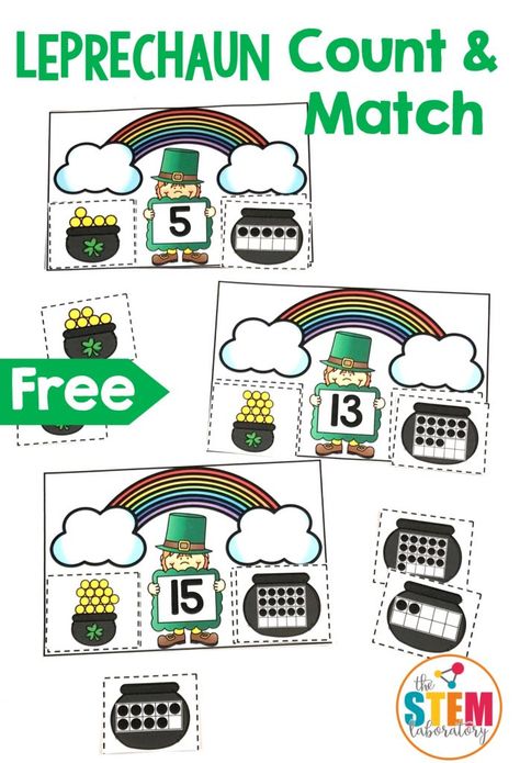 St. Patrick’s Day is just around the corner! My students love doing activities with sneaky little leprechauns trying to hide their pot of gold so I was excited to pull together a count and match activity with a fun St. Patty’s Day twist. Kids will love this playful game working on number recognition and counting for numbers 1 to 20. It's a perfect math center for preschool, kindergarten, or first grade. #stpatricksdayactivities #numbermatch #marchmathcenters March Math Stations Kindergarten, March Math Centers, Kindergarten March, Sant Patrick, March Math, St Patricks Day Crafts For Kids, March Activities, St Patrick Day Activities, Math Centers Kindergarten