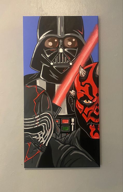 Nerdy Painting Ideas, Movie Paintings Ideas, Darth Maul Drawing, Star Wars Painting Easy, Star Wars Painting Ideas, Star Wars Canvas Painting, Darth Vader Canvas, Star Wars Art Painting, Darth Vader Kylo Ren