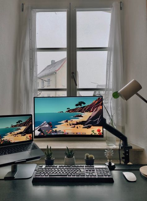 1 Monitor And Laptop Setup, One Monitor Desk Setup, Mac Laptop Desk Setup, Macbook Monitor Desk Setup, Mac And Pc Desk Setup, Macbook With Monitor Set Up, Macbook And Monitor Setup, Macbook And Monitor Desk Setup, Monitor With Laptop Setup