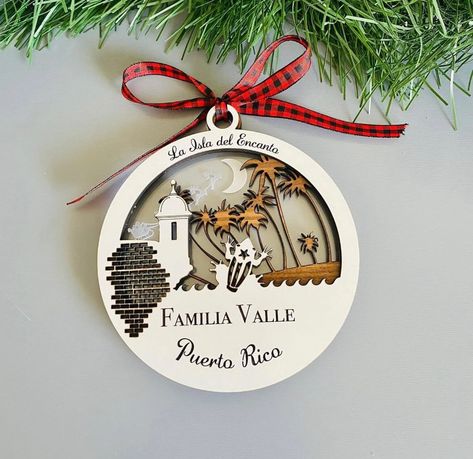 Puerto Rico Personalized Christmas Ornament/ Coqui Family Name | Etsy Navidad Puerto Rico, Puerto Rico Christmas, Stencils Printables, Personalized Christmas Ornaments, Decor Artwork, Family Name, Personalized Christmas, Puerto Rico, Ornament Decor