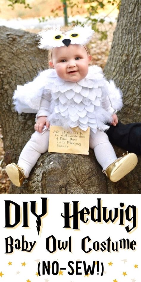 Baby Hedwig Costume, Diy Hedwig, Owl Costume Kids, Baby Owl Costume, Baby Harry Potter Costume, Owl Costume Diy, Owl Costumes, Hedwig Costume, Owl Halloween Costumes