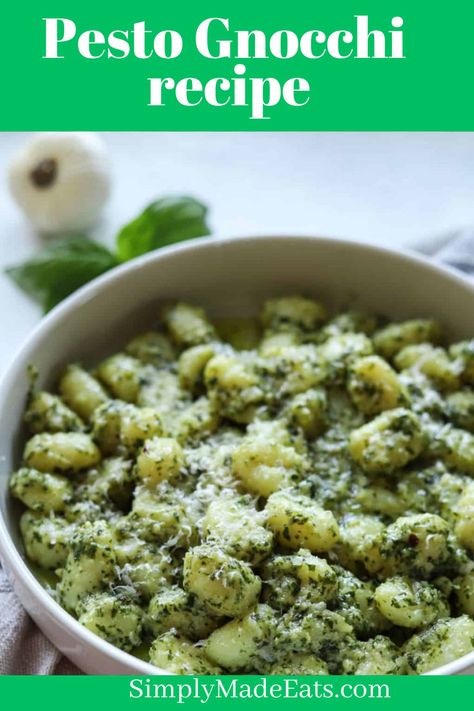 Pesto gnocchi topped with cheese. Creamy Pesto Gnocchi, Pesto Tortellini Salad, Gnocchi Pesto, Pink Sauce Pasta, Pesto Gnocchi, Pesto Tortellini, Gnocchi Recipe, Creamy Mushroom Pasta, Tortellini Salad