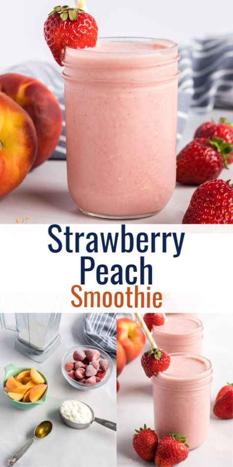 Frozen Fruit Smoothie Recipes, Strawberry Peach Smoothie, Baby Drink, Peach Smoothie Recipes, Frozen Fruit Smoothie, Peach Smoothie, Fruit Smoothie Recipes Healthy, Juice Smoothies Recipes, Smoothie Drink Recipes