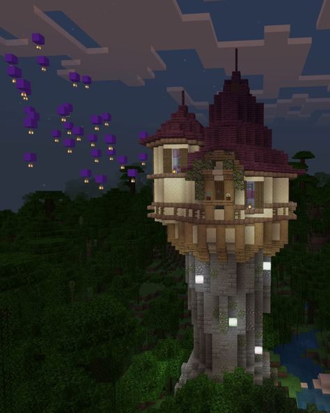 My version of Rapunzels Hidden Tower from the Disney animated film Tangled. Built in Minecraft, creative mode. Minecraft Repunzal Tower, Rapunzels Tower Minecraft Tutorial, Tangled Tower Minecraft, Minecraft Tangled, Tangled Minecraft, Rapunzel Tower Minecraft, Rapunzel Minecraft, Minecraft Creative Builds, Cute Minecraft Ideas