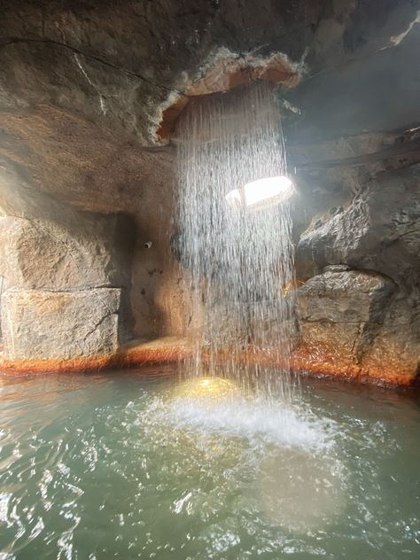 Indoor Hot Spring, Water Springs Aesthetic, Hot Springs Aesthetic Winter, Cave Hot Spring, Underground Hot Springs, Pretty Locations, Natural Hot Spring, Mama Earth, Royalty Aesthetic