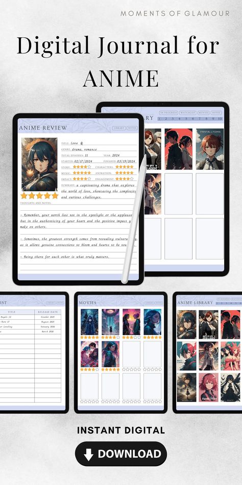 Anime Journal Digital Planner for Anime Fan Notebook Anime Tracker Digital Itinerary Anime Review Template Anime Collection Japanese Tv Book - Etsy Lithuania Anime Journal Digital, Anime Review Journal, Anime Series List, Library Anime, Anime Planner, Digital Journal Aesthetic, Best Anime Edits, Anime Notebook, Template Anime