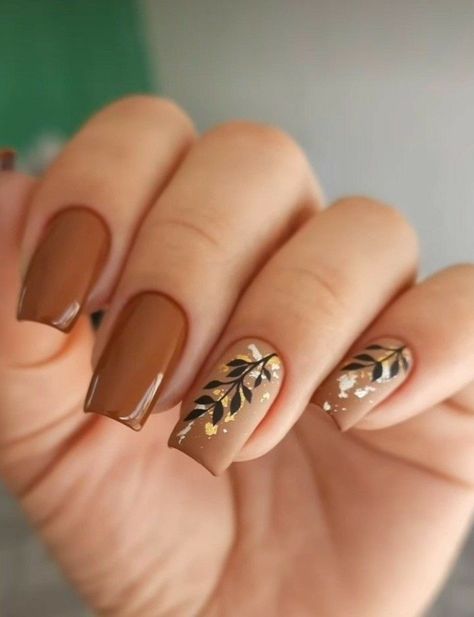 Cafe Nails Design, Marron Nails Designs, Nail Art On Nude Nails, Uñas Color Nude, Nude Nail Art Designs, Cafe Nails, Simple Fall Nails, Elegant Nail Art, Romantic Nails