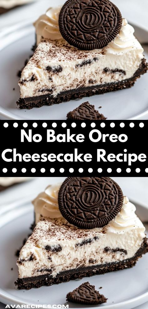 Craving something sweet and simple? This No Bake Oreo Cheesecake requires no baking, allowing you to whip up an indulgent dessert in no time. It's a fantastic way to impress guests or satisfy your sweet tooth. No Bake Oreo Cheesecake Recipe, Oreo Crust Recipe, Baked Oreo Cheesecake Recipe, Oreo Cheesecake Recipe, Oreo Crust Cheesecake, Ice Cream Pie Recipe, Oreo Cheesecake Recipes, No Bake Oreo Cheesecake, Oreo Flavors