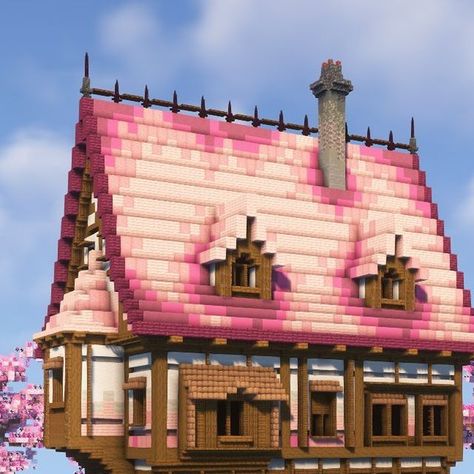 Minecraft Pink Gradient, Pink Cabin Minecraft, Minecraft Pasta, Minecraft Roof, Minecraft Houses Survival, Minecraft Interior, Minecraft Interior Design, Minecraft Pe, Minecraft House Tutorials