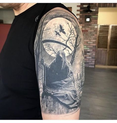 Hooded Reaper Tattoo, Grim Reaper Arm Tattoo, Grim Reaper Forearm Tattoo, Reaper Sleeve Tattoo, Grim Reaper Back Tattoo, Grim Reaper Sleeve Tattoo, Gream Reaper Tattoo, Grim Reaper Sleeve, Female Grim Reaper Tattoo