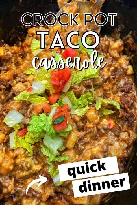 This delicious crockpot taco casserole is a hearty and comforting Mexican-inspired comfort food that's easy to make for both dinner and lunch. With the convenience of a slow cooker, this homemade meal is a simple and quick way to satisfy your family's cravings. Packed with flavorful beef and simple ingredients, it's a delicious and satisfying option for any meal. Potato Casserole With Hashbrowns, Crockpot Taco Casserole, Taco Potato Casserole, Casserole With Hashbrowns, Crockpot Taco, Crockpot Casserole, Crock Pot Tacos, Slow Cooker Tacos, Taco Casserole