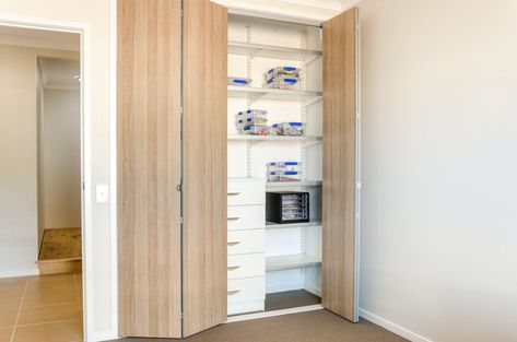 Folding Door Pantry, Folding Cupboard Doors, Bifold Wardrobe Doors, Bifold Laundry Room Doors, Folding Wardrobe Doors, Dryer In Closet, Folding Door Wardrobe, Washer And Dryer In Closet, Bifold Wardrobe