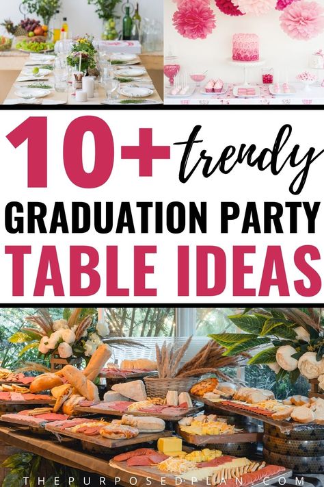 Cute graduation party table ideas for an epic grad party! Table Centerpiece For Graduation Party, Table Decor Graduation Party, Simple Graduation Table Decorations, Grad Tables Ideas, High School Graduation Party Table Decor, Simple Graduation Party Decorations, College Graduation Table Ideas, Simple Graduation Decoration Ideas, Simple Grad Party Centerpieces