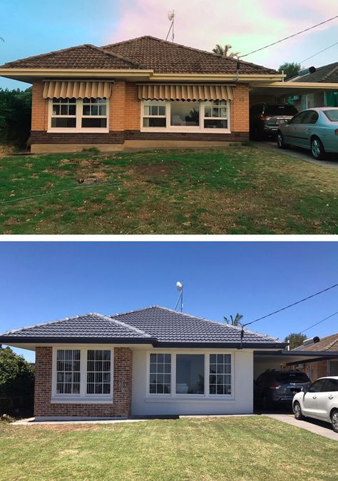 Weatherboard Over Brick, Australian House Renovation Before And After, Red Brick Exteriors Australia, Diy Rendering Brick, Brick House Renovation Australia, Red Brick House Renovation, Painted Brick House Australia, Brick House Exterior Makeover Australia, Brick To Weatherboard Before And After